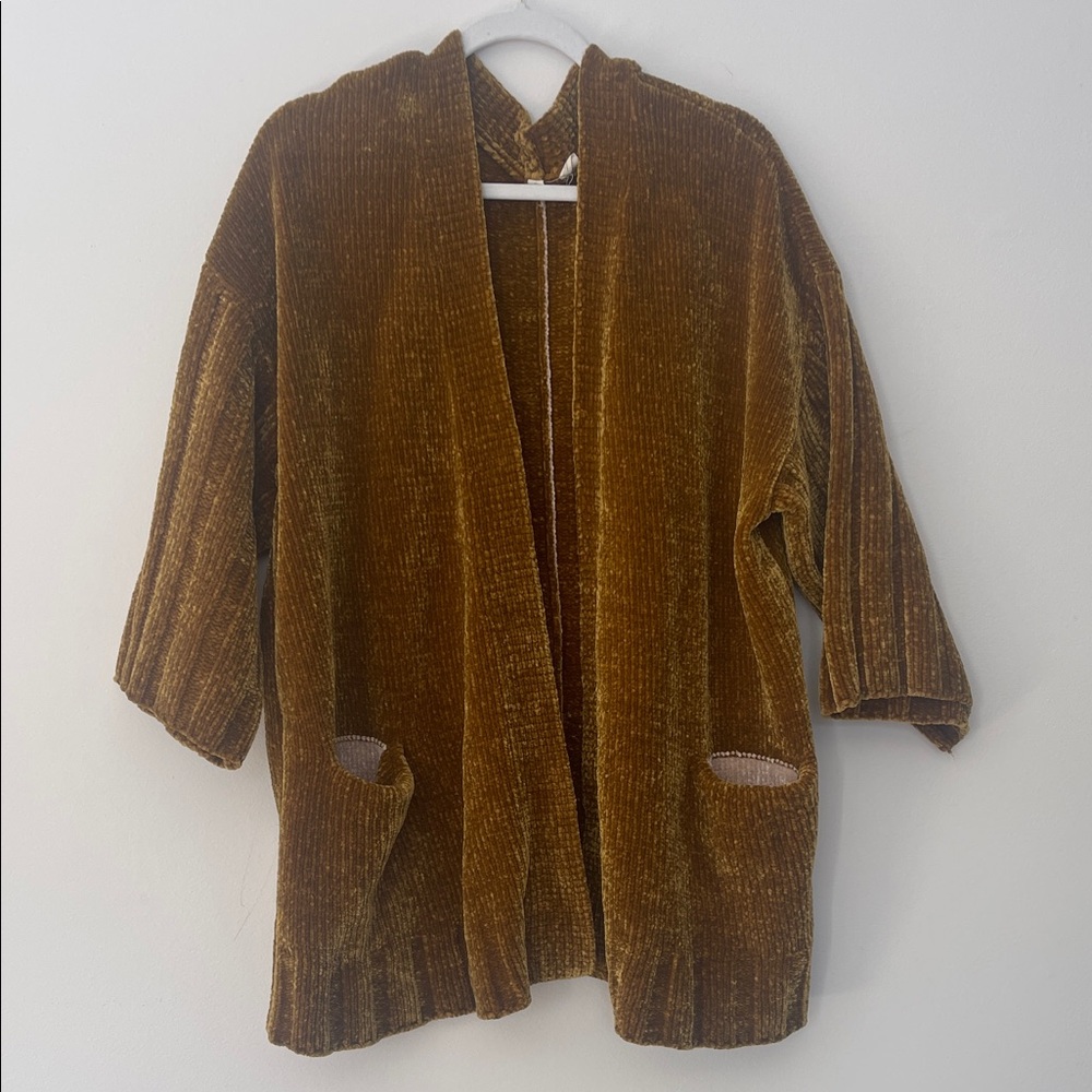Anthropologie Moth Gold Chenille Cardigan